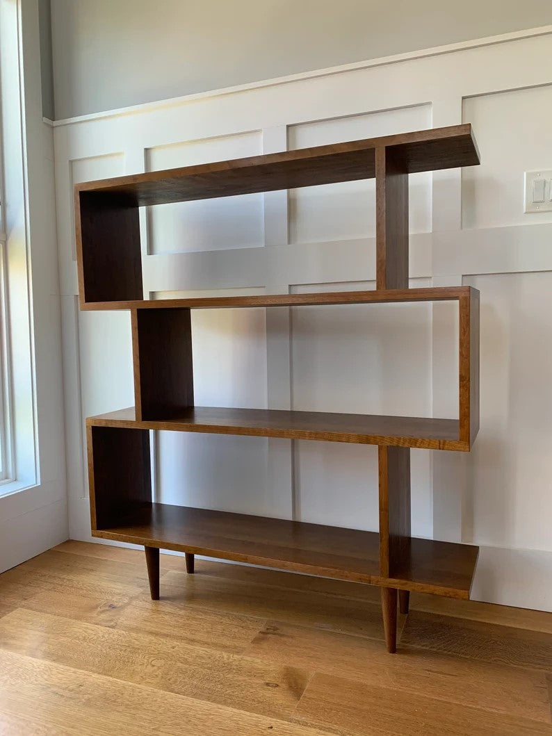 Oxelaand bookcase – Solid Cherry – Teak Finish – 48L x 12W x 54H (body 46 – legs 8)