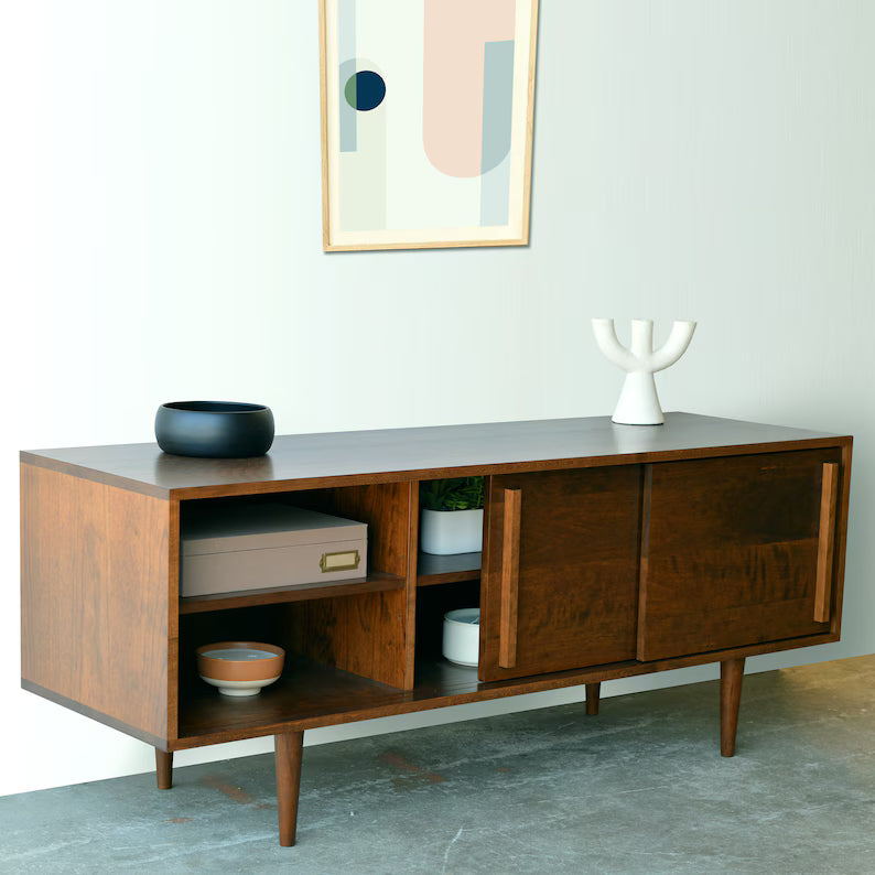 Kasse Credenza - Solid Cherry - Teak Finish  60L x 19W x 28H