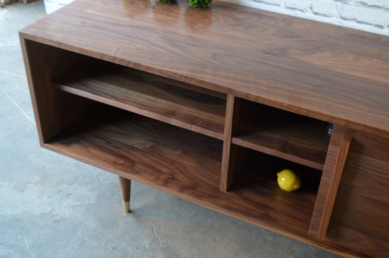 Solid Walnut Media Credenza with Record Storage - Kasse