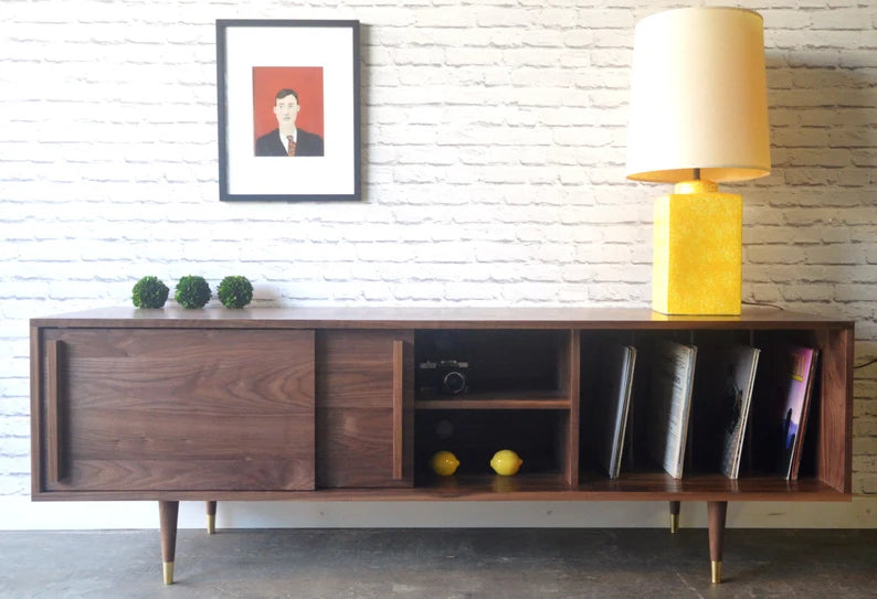Solid Walnut Media Credenza with Record Storage - Kasse