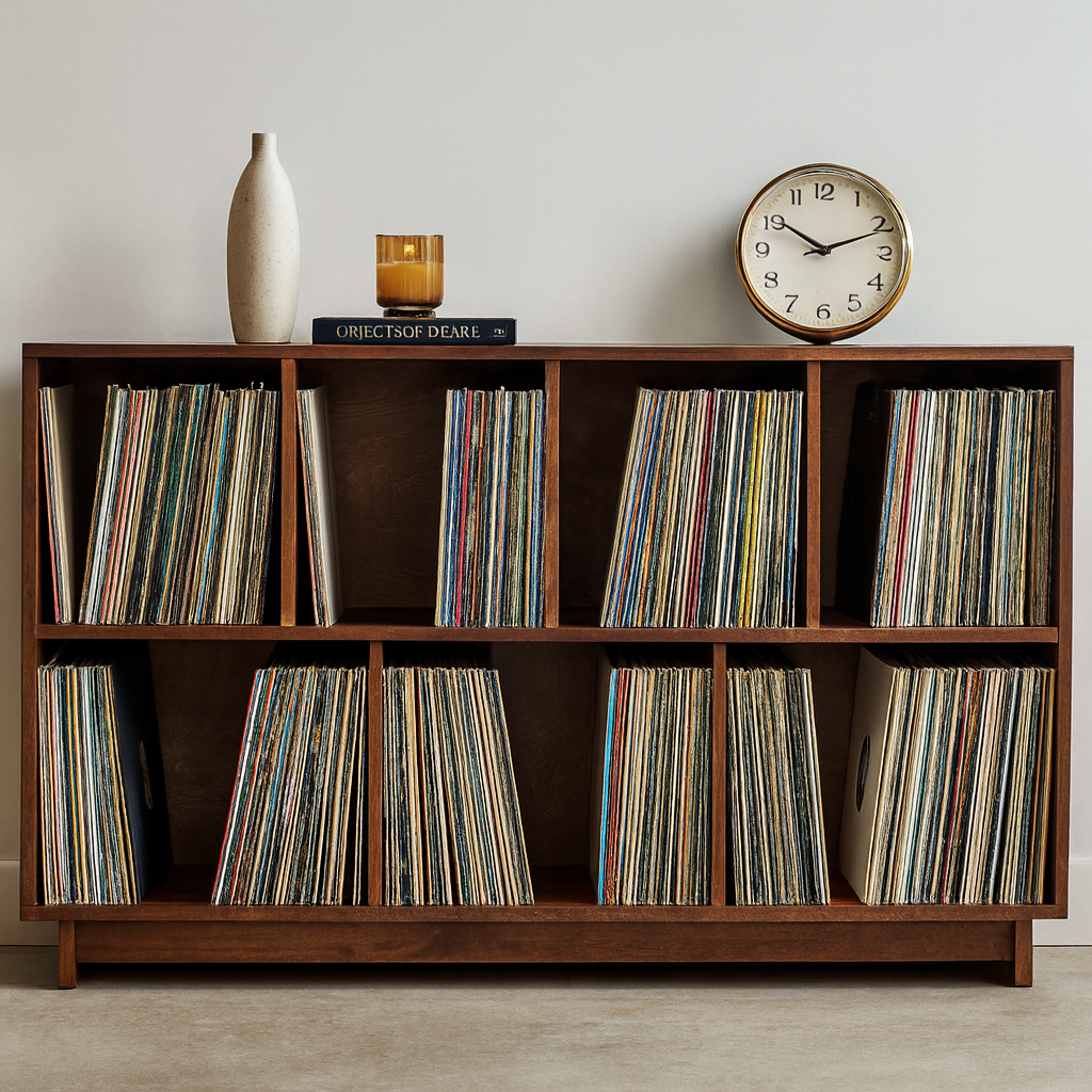 Record Storage Cabinet with Base - 700 Records - Cherry - Teak Finish