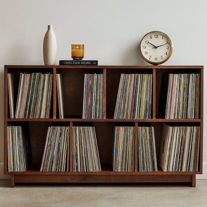 Record Storage Cabinet with Base - 700 Records - Cherry - Teak Finish