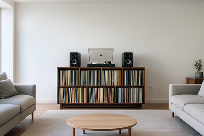 Record Storage Cabinet with Base - 700 Records - Cherry - Teak Finish
