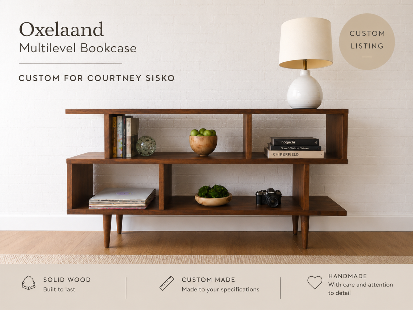 Oxelaand Multilevel Bookcase – Solid Cherry – Teak Finish - Custom for Courtney Sisko
