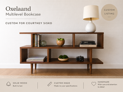 Oxelaand Multilevel Bookcase – Solid Cherry – Teak Finish - Custom for Courtney Sisko