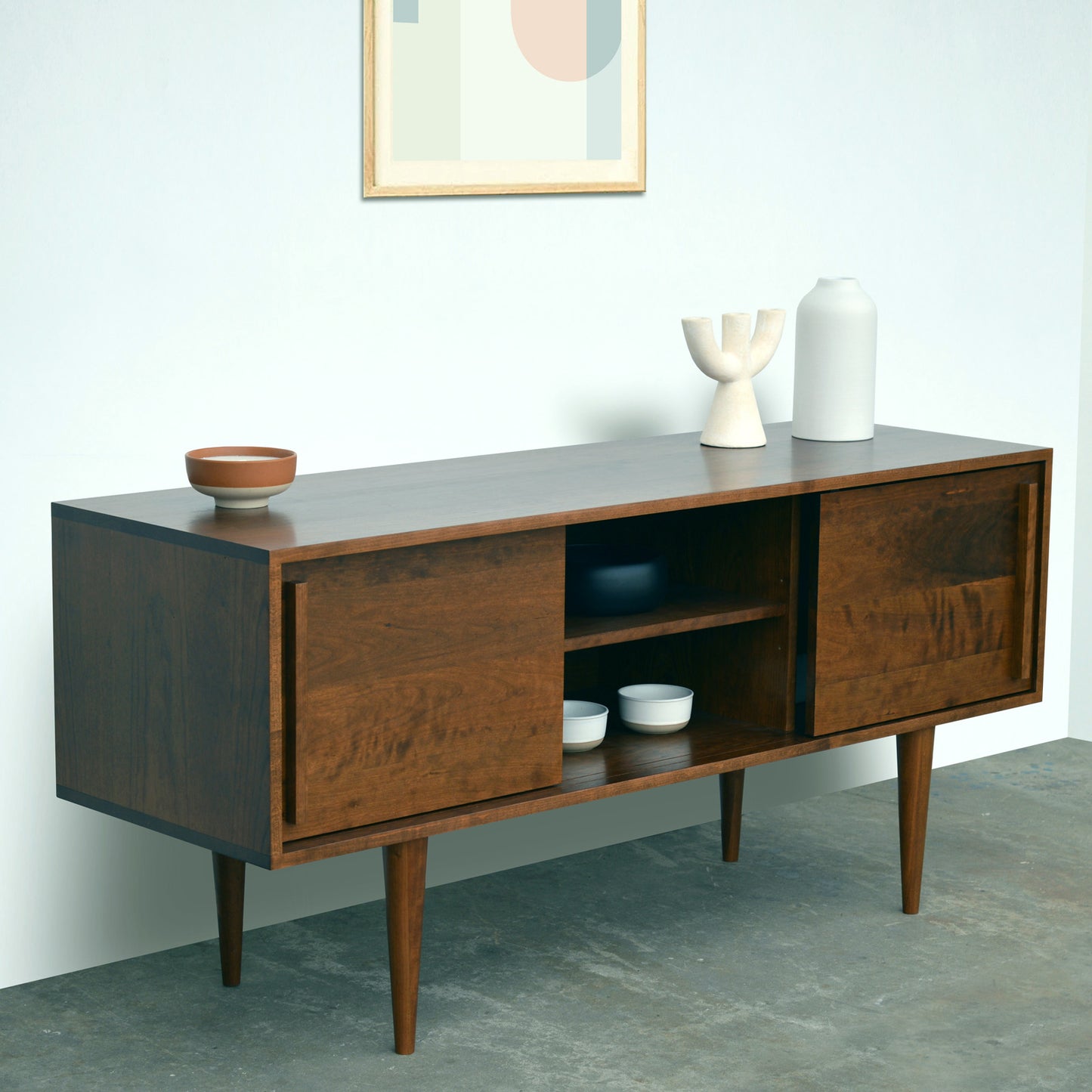 Kasse Credenza - Solid Cherry - Teak Finish  60L x 19W x 28H