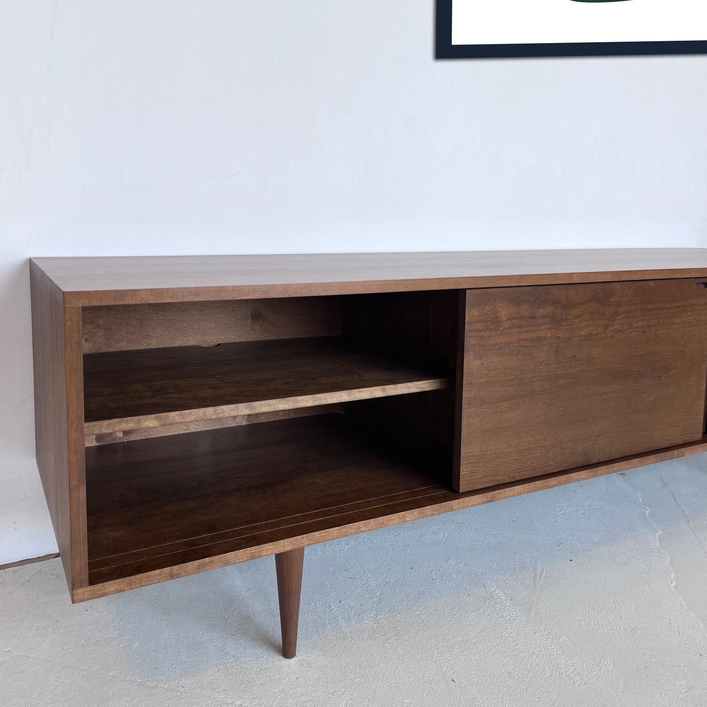 Mercer Credenza – Solid Cherry – Teak Finish – 75"L x 19"W x 24"H (body 16",legs 8")