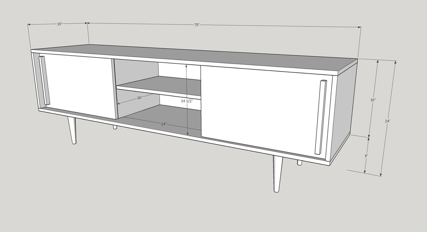 Kasse Credenza / Media Console - 75" - Walnut - Ebony