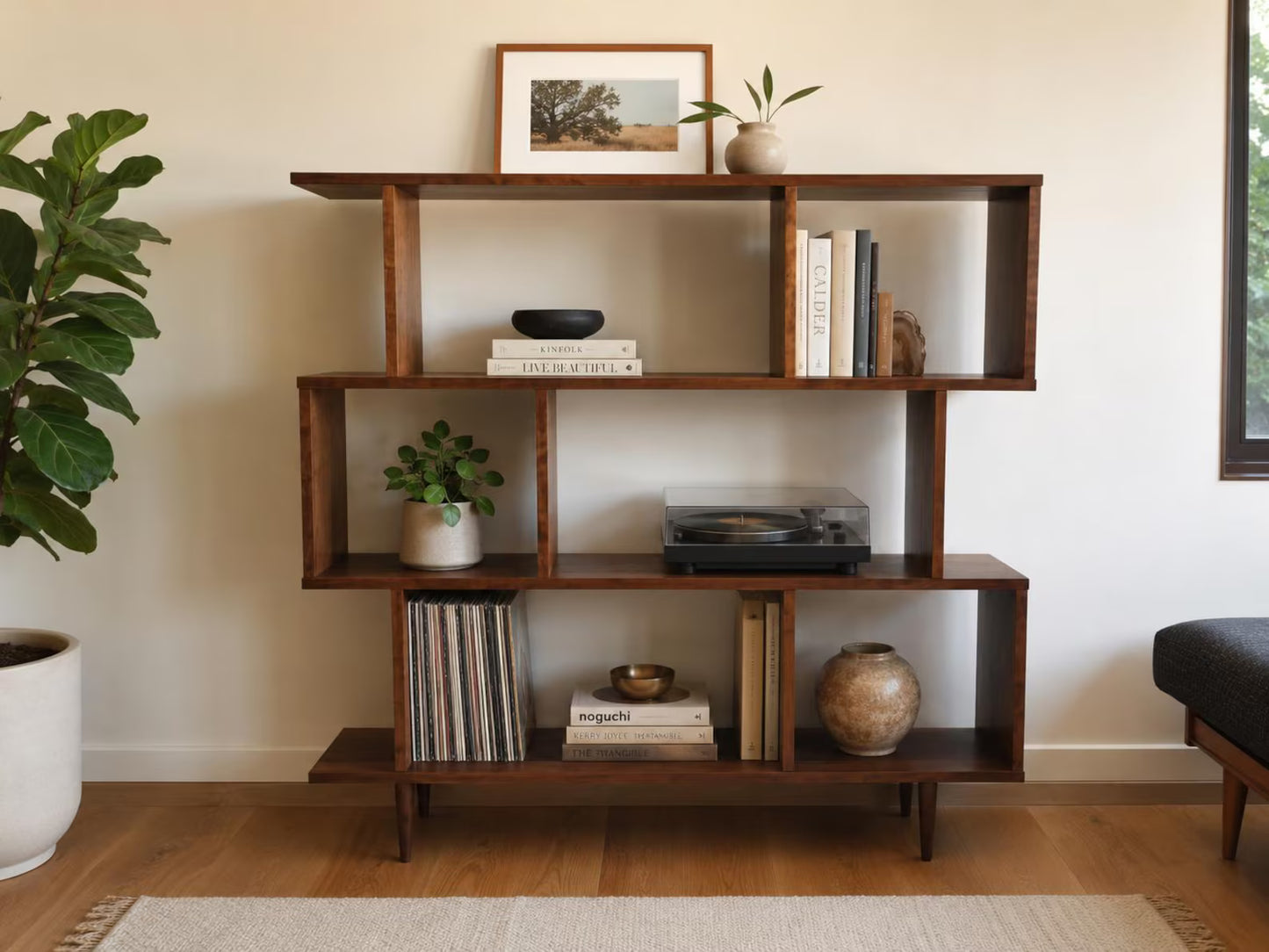 Oxelaand Multilevel Bookcase -65”-Cherry- teak stain