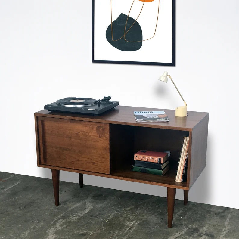 Whitewater Media Console - Record Storage - Solid Cherry - Teak Finish