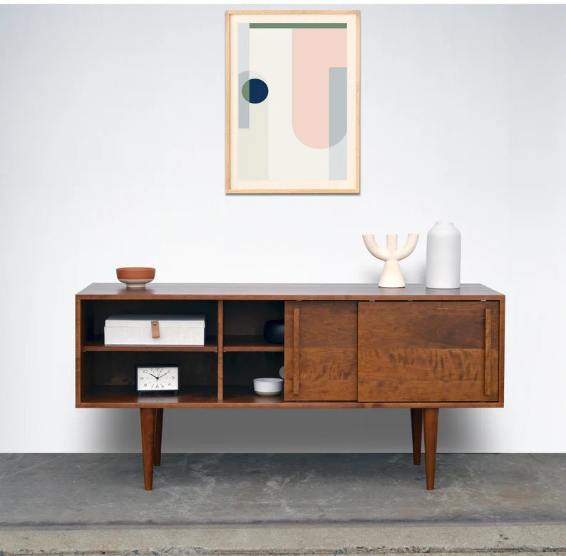 Kasse Credenza - Solid Cherry - Teak Finish  60L x 19W x 28H