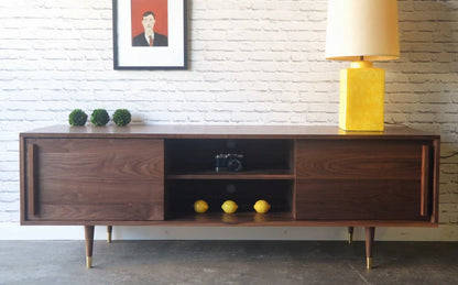 Solid Walnut Media Credenza with Record Storage - Kasse
