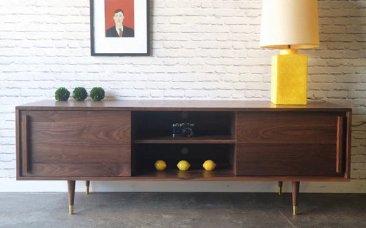 Solid Walnut Media Credenza with Record Storage - Kasse